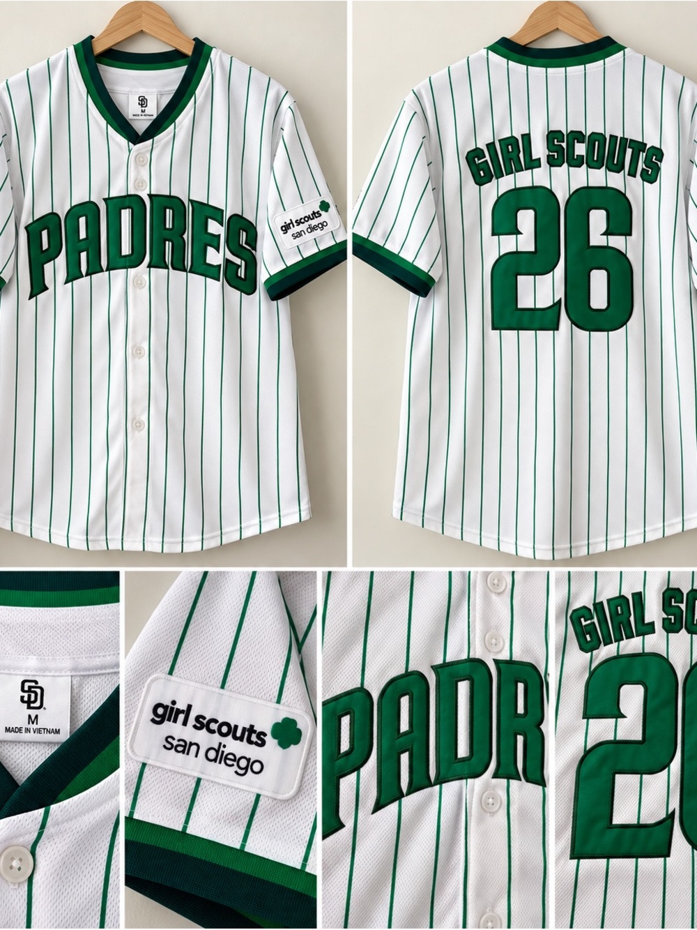 Padres x Girl Scouts White & Green Pinstripe Baseball Jersey